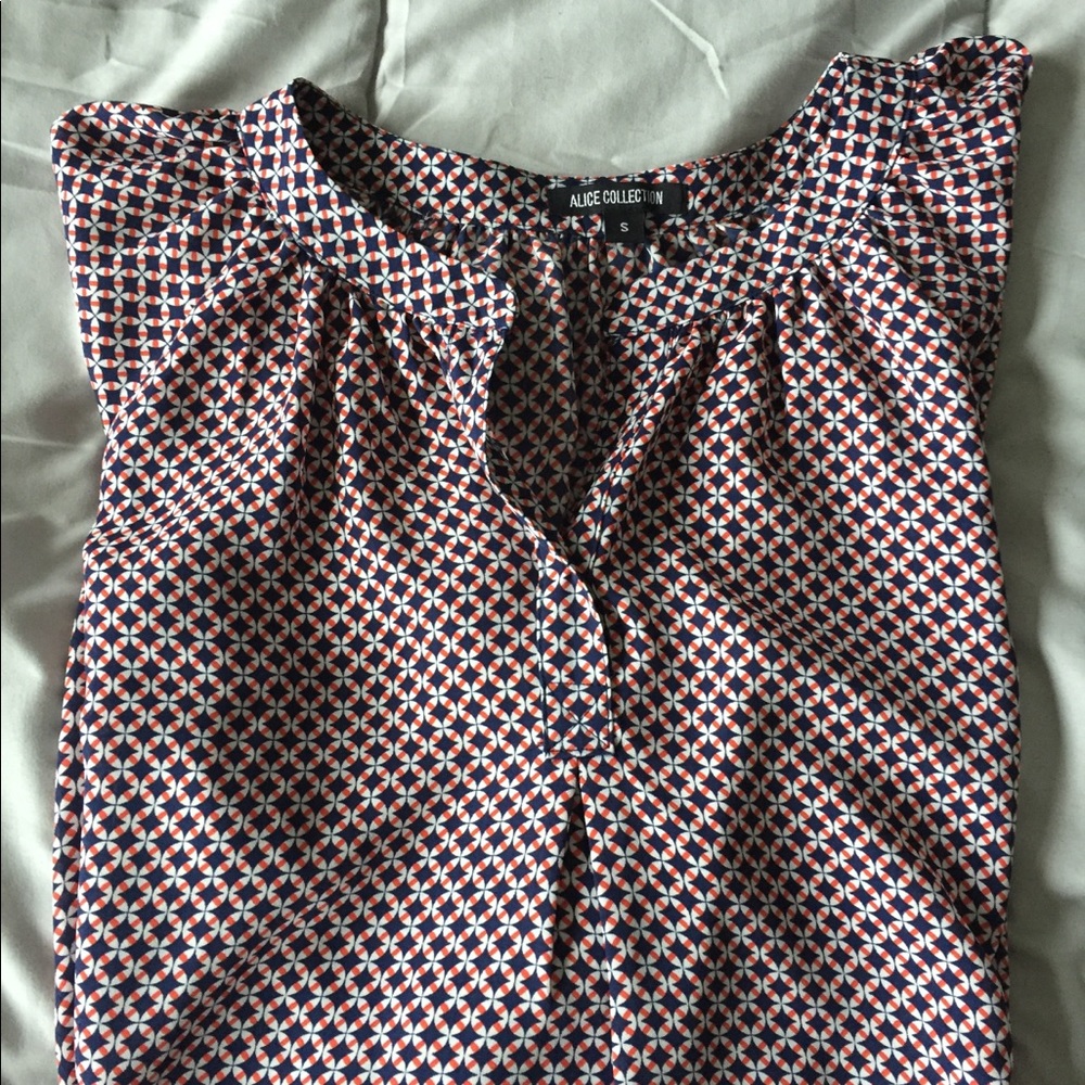 Blue and orange print blouse